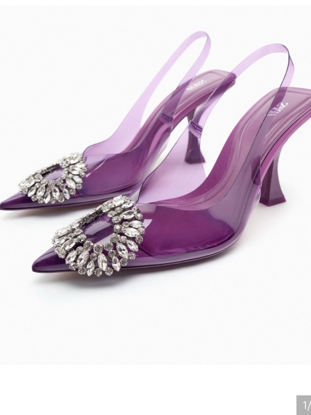 Zara rhinestone embellished vinyl high heels violet purple size 37